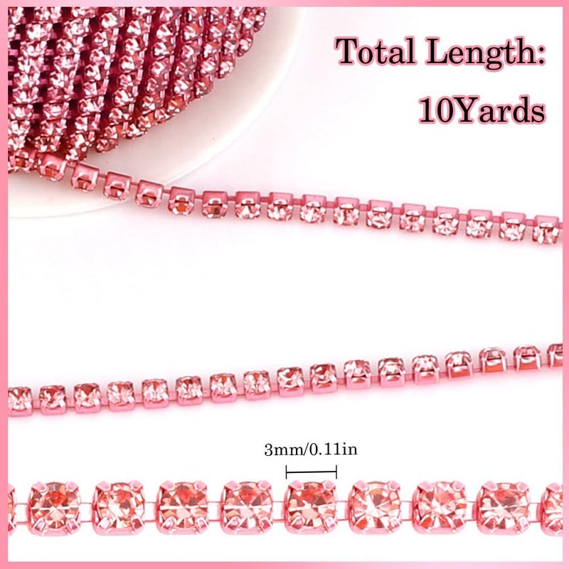 Liwidon Rhinestone Chain 10 Yards Rhinestone Trim Pink Bling Diamond Rhinestones Strips 3mm Glitter Bling Crystal Rhinestones Close Chains Claw Cup Chains Trim for Sewing DIY Crafting Jewelry Clothes - Image 4